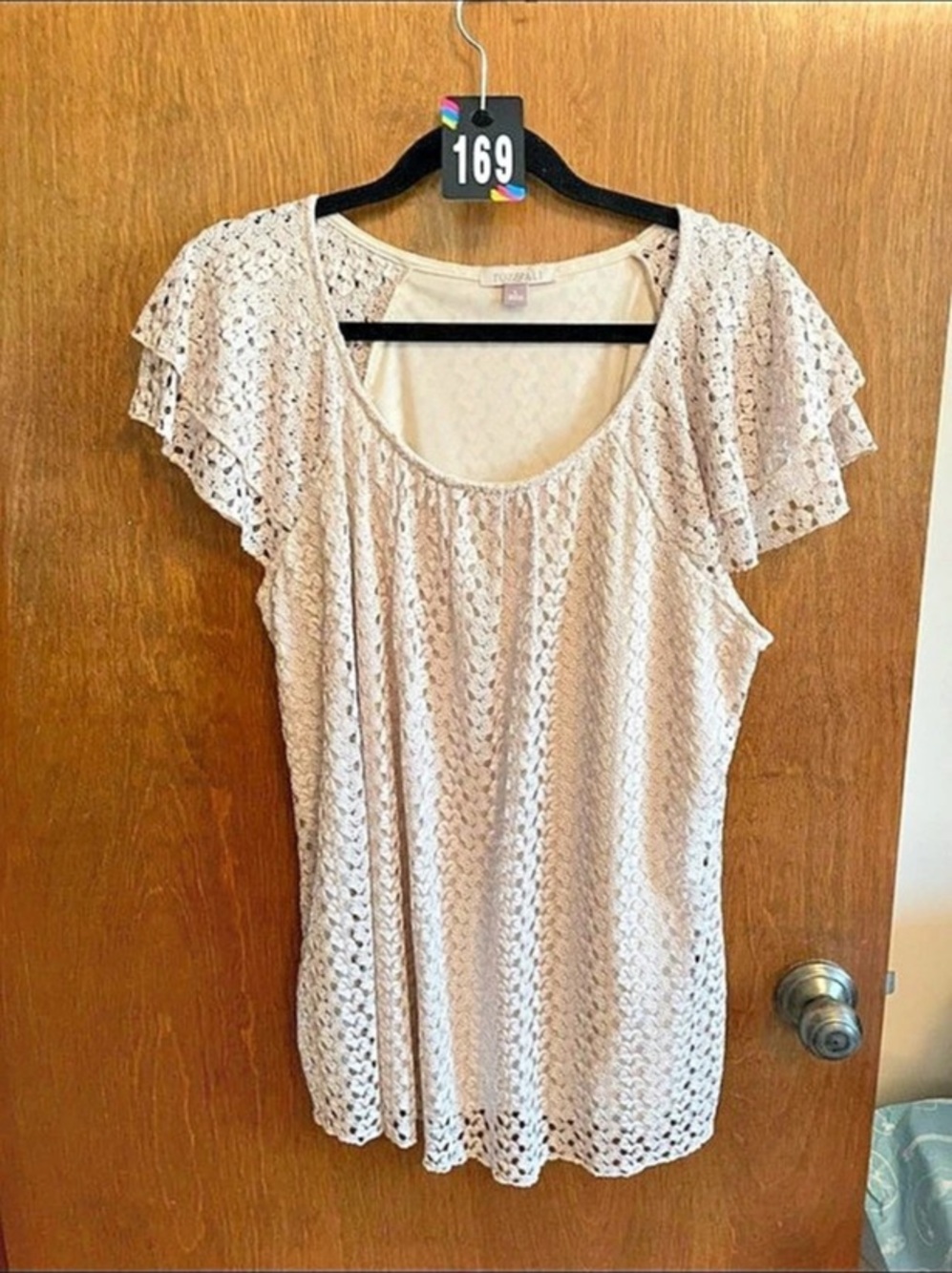 Roz & Ali Short Sleeve Lace Tunic in White Size XL